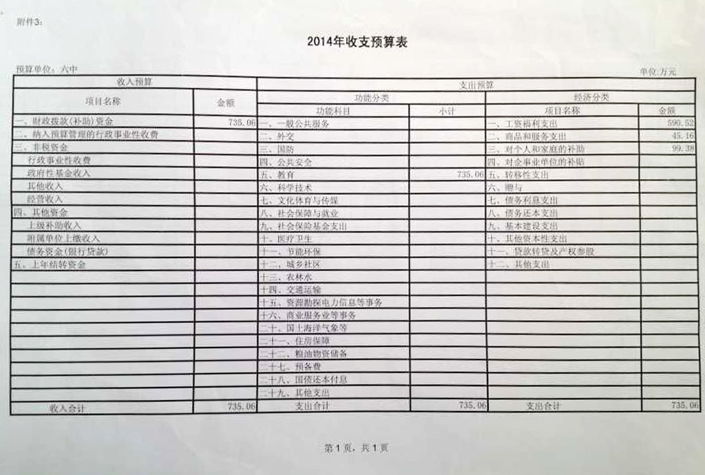 2014年收支预算表